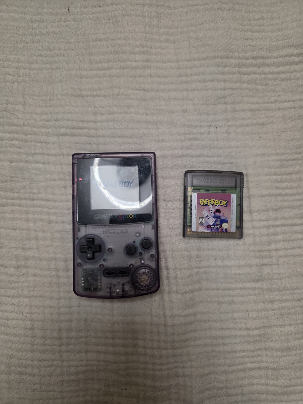 Nintendo Game Boy Color Purple Transparent with Paperboy Cartridge